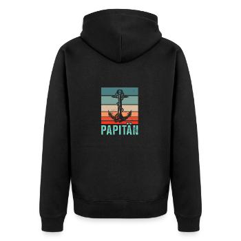 Kapitän Papa - Papitän Vater - Unisex Premium Bio Zip Hoodie - Schwarz - Hinten - Nico (187cm)