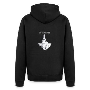 Buddha Meditation Let that shit go I Lustig Sarkas - Unisex Premium Bio Zip Hoodie - Schwarz - Hinten - Nico (187cm)