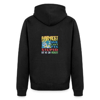 Pharmazeut - Apotheke - Dummheit heilen - Unisex Premium Bio Zip Hoodie - Schwarz - Hinten - Nico (187cm)