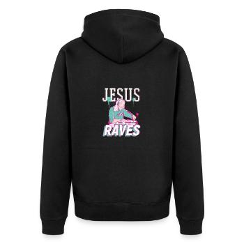 Rave Jesus - Techno DJ - Unisex Premium Bio Zip Hoodie - Schwarz - Hinten - Nico (187cm)