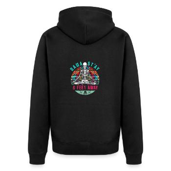 Yoga Namaste 6 Feet Away I Lustig Sarkastisch - Unisex Premium Bio Zip Hoodie - Schwarz - Hinten - Nico (187cm)