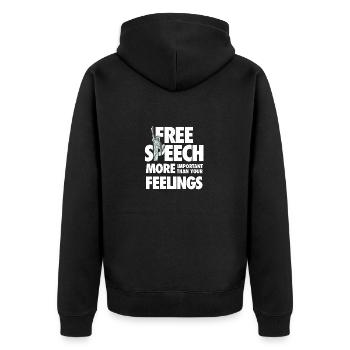 Redefreiheit ist wichtiger als Gefühle - Unisex Premium Bio Zip Hoodie - Schwarz - Hinten - Nico (187cm)