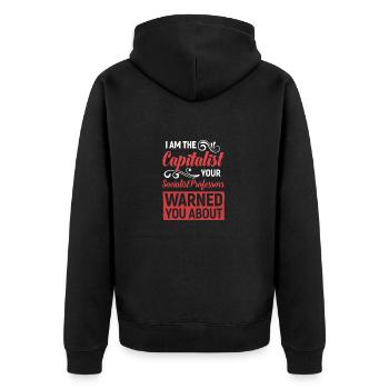 Kapitalist vor dem Professor gewarnt hat - Unisex Premium Bio Zip Hoodie - Schwarz - Hinten - Nico (187cm)