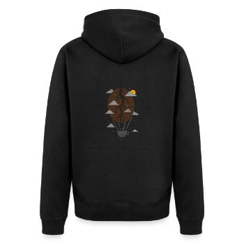 Kaffee Heißluftballon im Himmel - Unisex Premium Bio Zip Hoodie - Schwarz - Hinten - Nico (187cm)