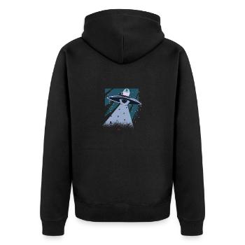 Alien, Ufo und Kaffee - Lustig - Unisex Premium Bio Zip Hoodie - Schwarz - Hinten - Nico (187cm)