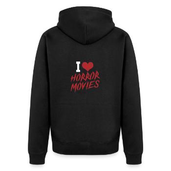 Ich liebe Horrorfilme - Unisex Premium Bio Zip Hoodie - Schwarz - Hinten - Nico (187cm)