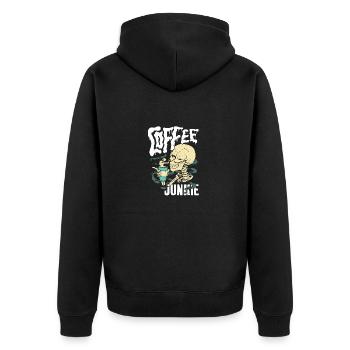 Kaffee Junkie - Cafe Sucht - Unisex Premium Bio Zip Hoodie - Schwarz - Hinten - Nico (187cm)