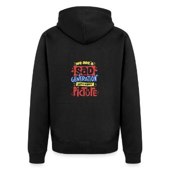 Sad Generation with Happy Pictures - Unisex Premium Bio Zip Hoodie - Schwarz - Hinten - Nico (187cm)