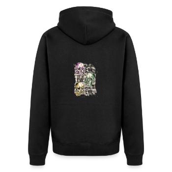 No Hear, No See, No Speak Evil - Unisex Premium Bio Zip Hoodie - Schwarz - Hinten - Nico (187cm)