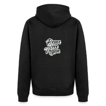 Peace Love Vegan - Tierliebe & Food - Unisex Premium Bio Zip Hoodie - Schwarz - Hinten - Nico (187cm)