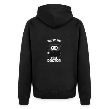 Vertrau mir ich bin Doktor - Fun - Unisex Premium Bio Zip Hoodie - Schwarz - Hinten - Nico (187cm)
