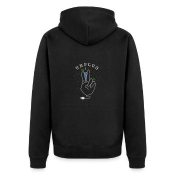 Unplug - Natur, Wald und Berge - Unisex Premium Bio Zip Hoodie - Schwarz - Hinten - Nico (187cm)