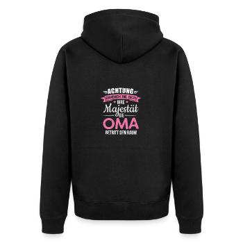 Majestät Oma betritt den Raum - Unisex Premium Bio Zip Hoodie - Schwarz - Hinten - Nico (187cm)
