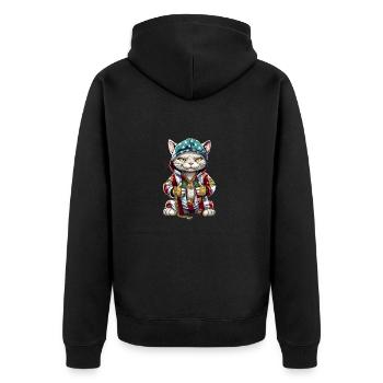 Money Cat - Gangster Katze - Unisex Premium Bio Zip Hoodie - Schwarz - Hinten - Nico (187cm)