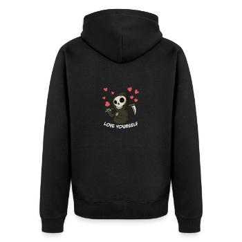 Liebe dich selbst - Selfcare - Unisex Premium Bio Zip Hoodie - Schwarz - Hinten - Nico (187cm)
