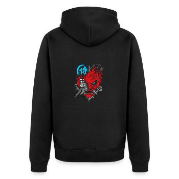 Samurai Future Cyborg - Unisex Premium Bio Zip Hoodie - Schwarz - Hinten - Nico (187cm)