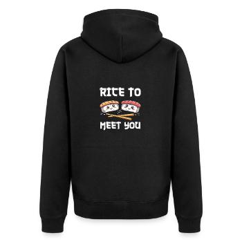 Rice to Meet you - Japan Sushi - Unisex Premium Bio Zip Hoodie - Schwarz - Hinten - Nico (187cm)
