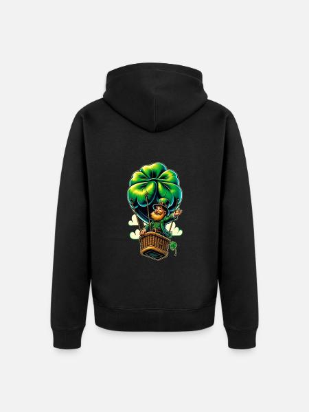 Ballonfahrender Leprechaun (Irischer Kobold) - Unisex Premium Bio Zip Hoodie - Schwarz