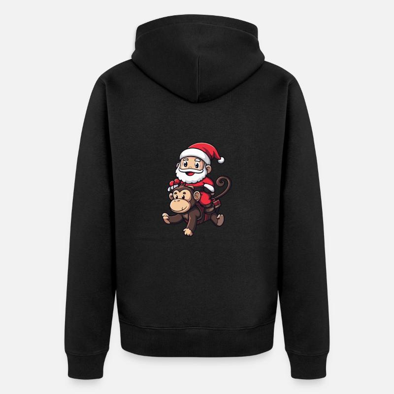 Affe Weihnachtsmann - Unisex Premium Bio Zip Hoodie - Schwarz