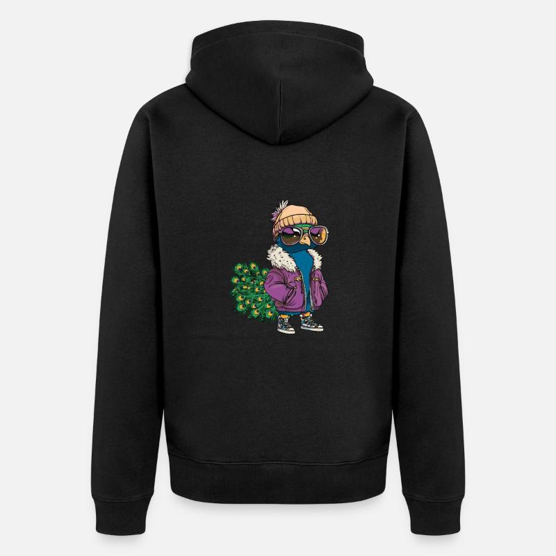 Peacock Bird Cool Comic - Unisex Premium Organic Zip Hoodie - black