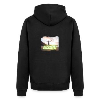 Auszeit Urlaub Sonne und Meer braucht jeder - Unisex Premium Bio Zip Hoodie - Schwarz - Hinten - Nico (187cm)