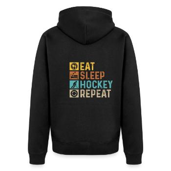 Eishockey Verein Team Sport Geschenk - Unisex Premium Bio Zip Hoodie - Schwarz - Hinten - Nico (187cm)