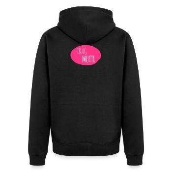 Frag Mutti 2c - Unisex Premium Bio Zip Hoodie - Schwarz - Hinten - Nico (187cm)