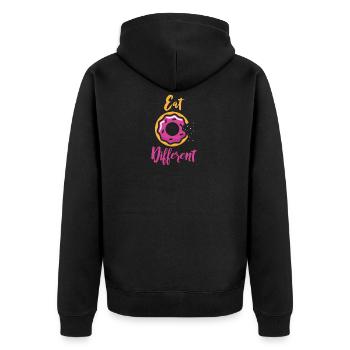 Logo Donuts Donuts disant avec glaçage rose - Veste à capuche bio Premium Unisexe - noir - Dos - Nico (187cm)