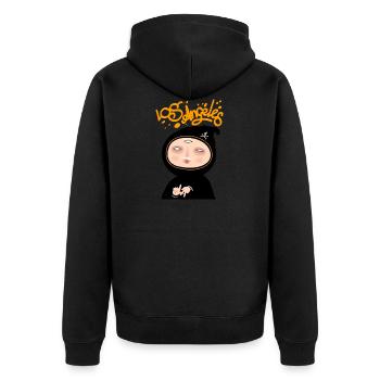 Los Angeles. Ninja mit drei Augen. - Unisex Premium Bio Zip Hoodie - Schwarz - Hinten - Nico (187cm)