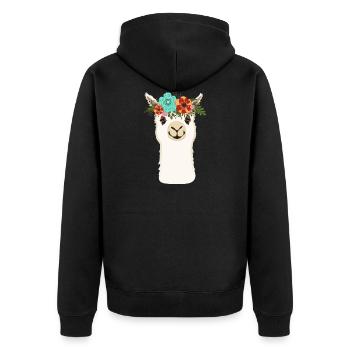 Alpaca avec des fleurs - Veste à capuche bio Premium Unisexe - noir - Dos - Nico (187cm)