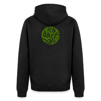 Statement - Ich Darf Das - Grün Grunge Button - Unisex Premium Bio Zip Hoodie - Schwarz - Hinten - Nico (187cm)