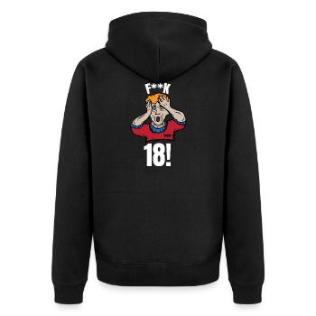 FK18 18 Geburtstag HARIZ Geschenk Runder - Unisex Premium Bio Zip Hoodie - Schwarz - Hinten - Nico (187cm)