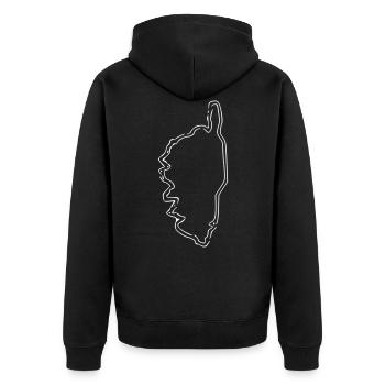 Korsika - Unisex Premium Bio Zip Hoodie - Schwarz - Hinten - Nico (187cm)