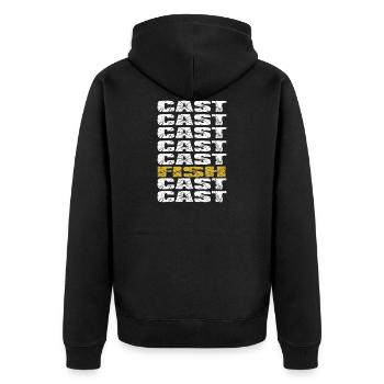 CAST CAST FISH - Unisex Premium Bio Zip Hoodie - Schwarz - Hinten - Nico (187cm)