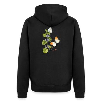 Gundermann und Schmetterlinge - Unisex Premium Bio Zip Hoodie - Schwarz - Hinten - Nico (187cm)