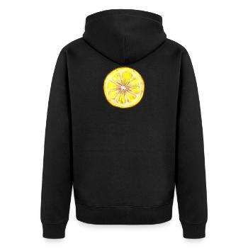 Zitrone (Aquarell) - Unisex Premium Bio Zip Hoodie - Schwarz - Hinten - Nico (187cm)