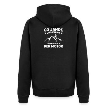 60. Geburtstag Biker Mountainbike 60. Jahre - Unisex Premium Bio Zip Hoodie - Schwarz - Hinten - Nico (187cm)