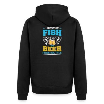Fish + beer - Unisex Premium Organic Zip Hoodie - black - Back - Nico (187cm)