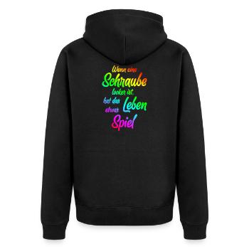 Wenn eine Schraube locker ist, ... - Unisex Premium Bio Zip Hoodie - Schwarz - Hinten - Nico (187cm)