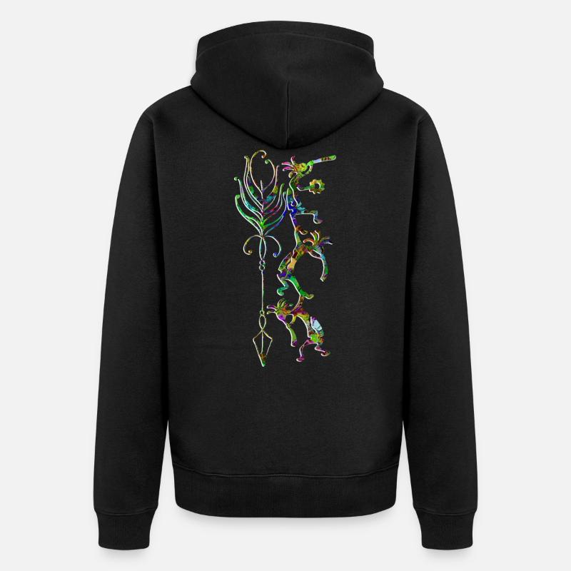 Kokopelli Musician Acrobats - Boho Feather 2 - Veste à capuche bio Premium Unisexe - noir
