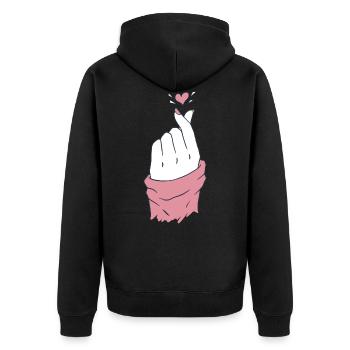 kpop hand herz pink - Unisex Premium Bio Zip Hoodie - Schwarz - Hinten - Nico (187cm)
