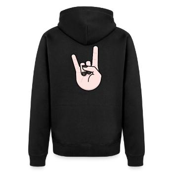 Heavy Metal Gruß Pommesgabel - Unisex Premium Bio Zip Hoodie - Schwarz - Hinten - Nico (187cm)