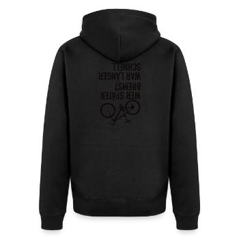 Mountainbike Fahrrad Fahrer Geschenkidee Lustig - Unisex Premium Bio Zip Hoodie - Schwarz - Hinten - Nico (187cm)