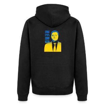 Hero. Ukraine, Zelensky, Zelinsky, Zelenskyi, - Unisex Premium Organic Zip Hoodie - black - Back - Nico (187cm)
