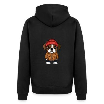 Boxer Hund Winter - Unisex Premium Bio Zip Hoodie - Schwarz - Hinten - Nico (187cm)