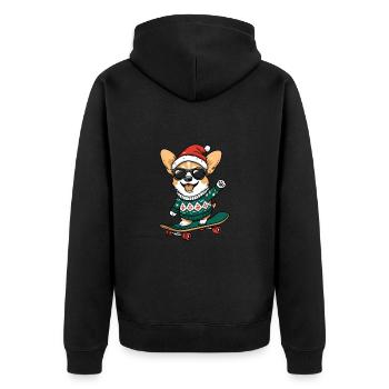 Corgi Dog Christmas Funny - Unisex Premium Organic Zip Hoodie - black - Back - Nico (187cm)