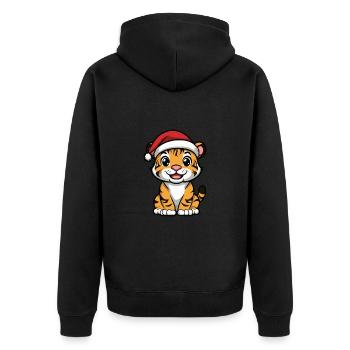 Tiger Weihnachten Niedlich - Unisex Premium Bio Zip Hoodie - Schwarz - Hinten - Nico (187cm)