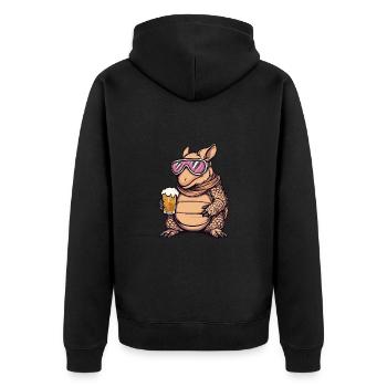 Gürteltier Ski Bier - Unisex Premium Bio Zip Hoodie - Schwarz - Hinten - Nico (187cm)