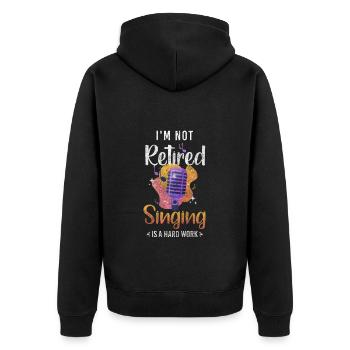 Sänger Melodie Noten Mikrofon - Unisex Premium Bio Zip Hoodie - Schwarz - Hinten - Nico (187cm)