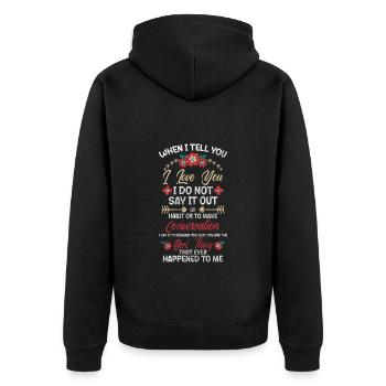 Herz Abenteuer Erste Liebe - Unisex Premium Bio Zip Hoodie - Schwarz - Hinten - Nico (187cm)